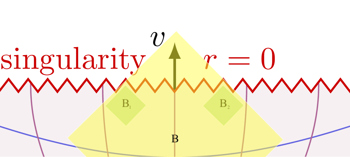 Penrose diagram of the Schwarzschild blackhole solution zoomed to singularity and containing three basis elements